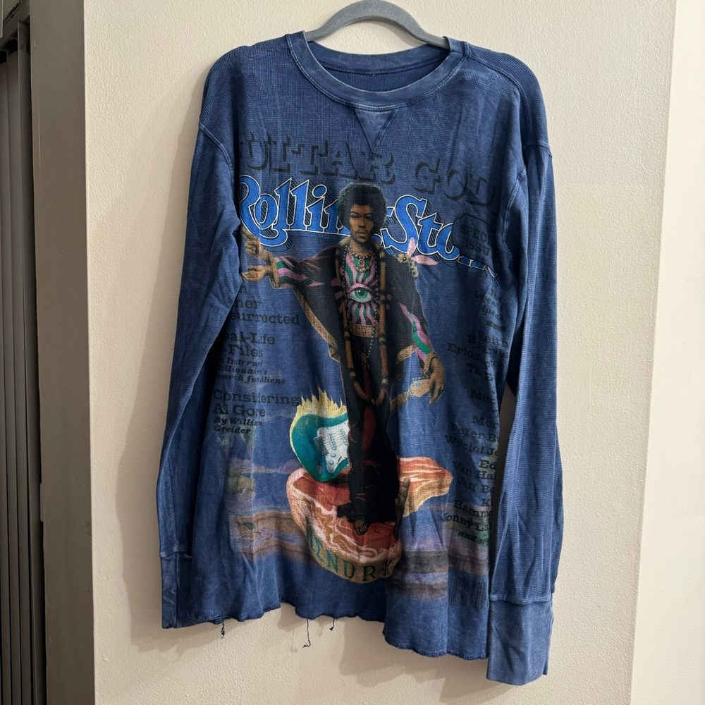 Jimi Hendrix Rolling Stone Guitar Gods Acid Wash Long Sleeve Graphic Tee XL